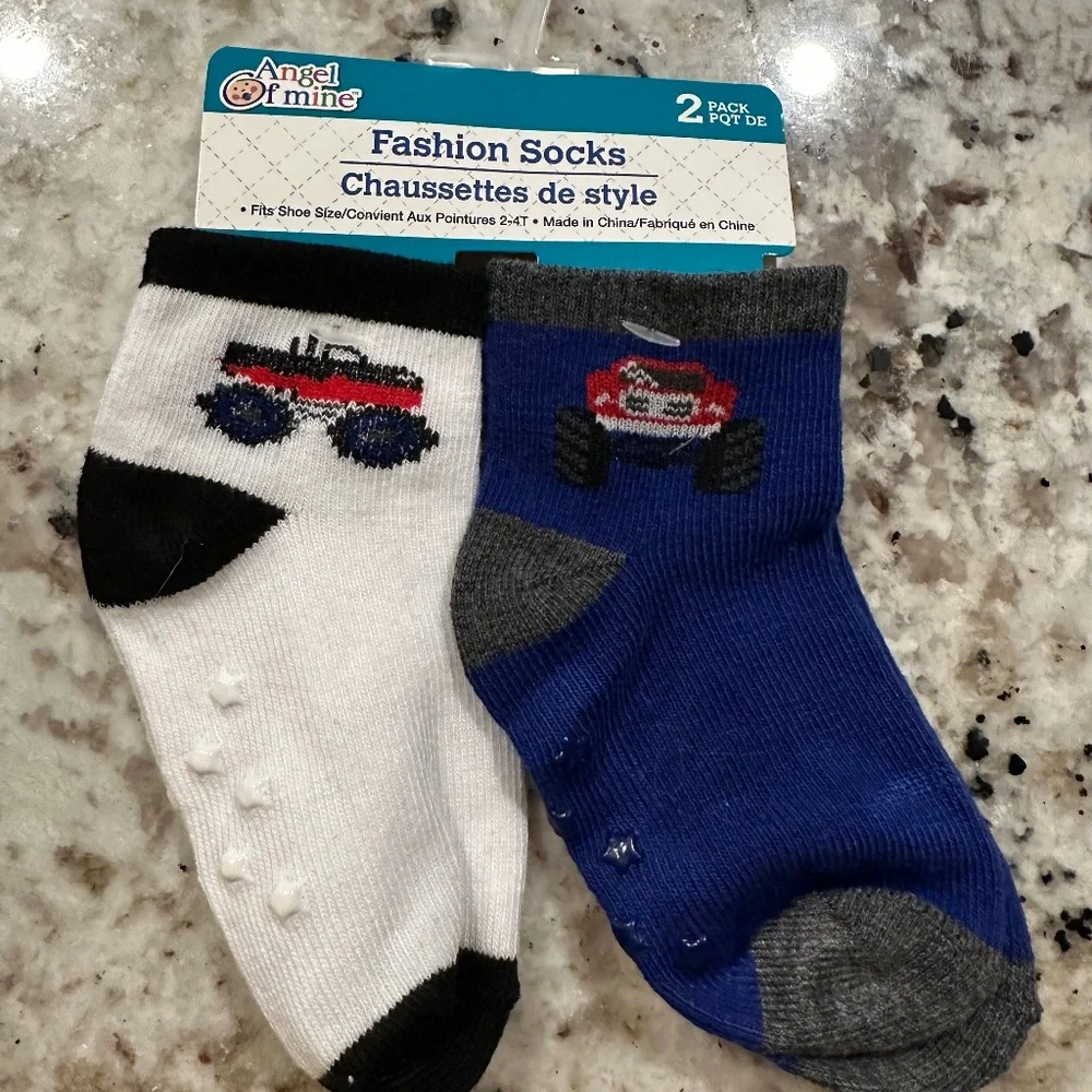 *BRAND NEW WITH TAGS* Angel of Mine 2-Pack 2T-4T Monster Truck Grip Short Socks